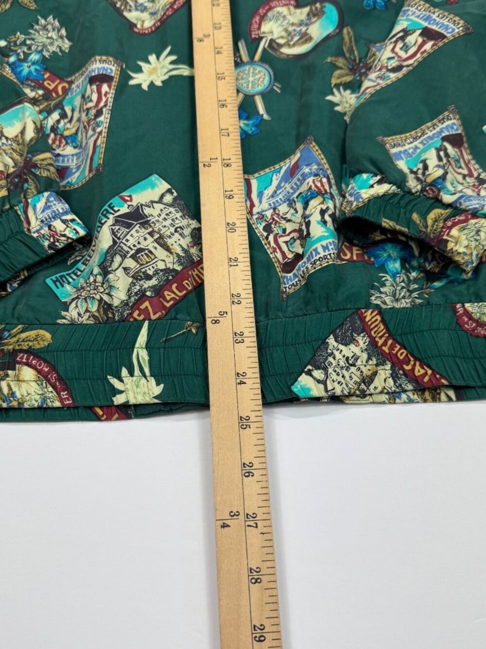 Lavon Womens Silk Bomber Jacket Green Size PM Oversized Postcard Motif - Picture 6 of 12